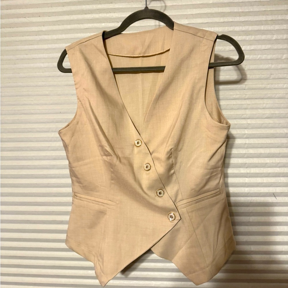 NWOT tan asymmetrical vest 6